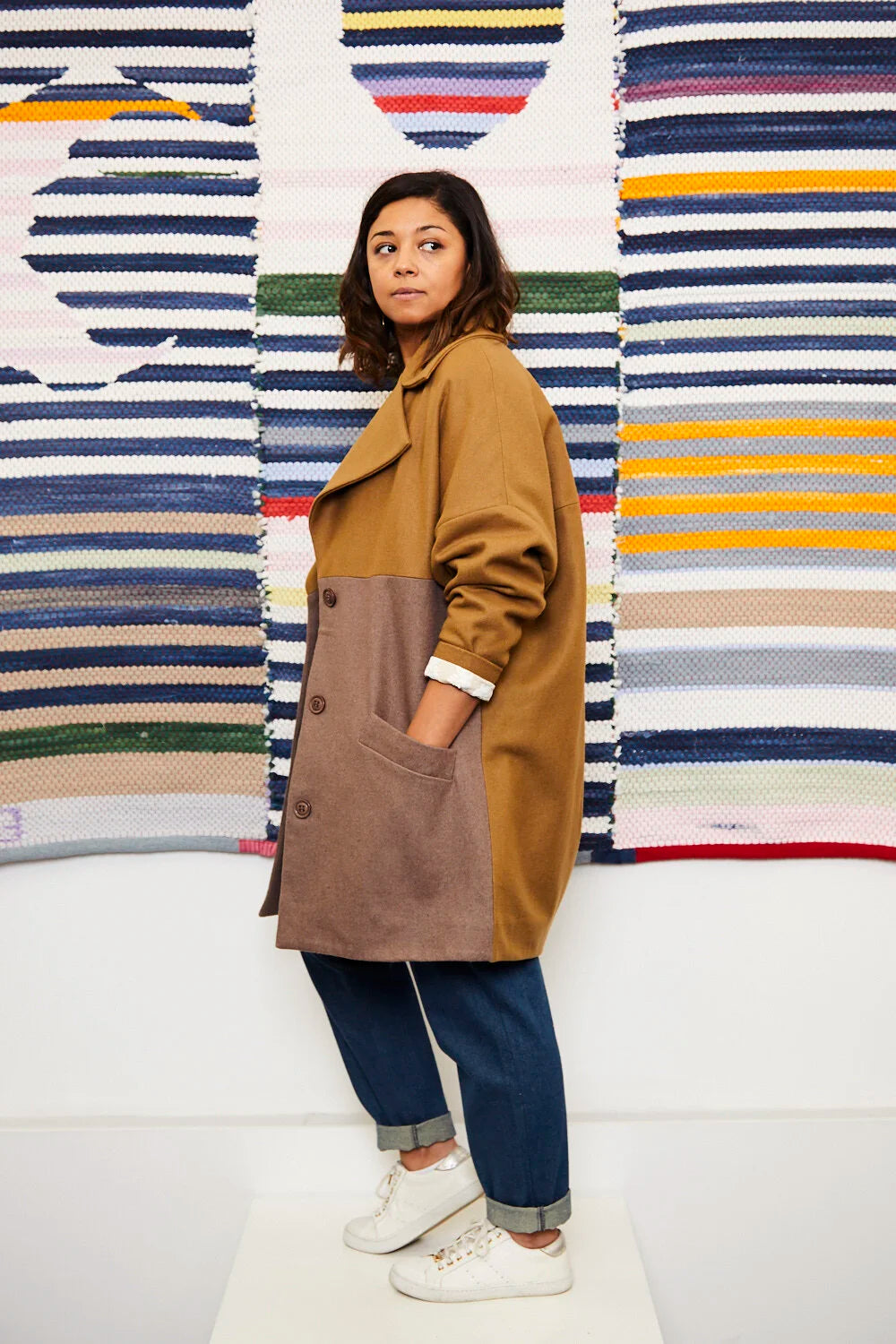 RE/LABO / Manteau RE/FAMILY, taupe/camel