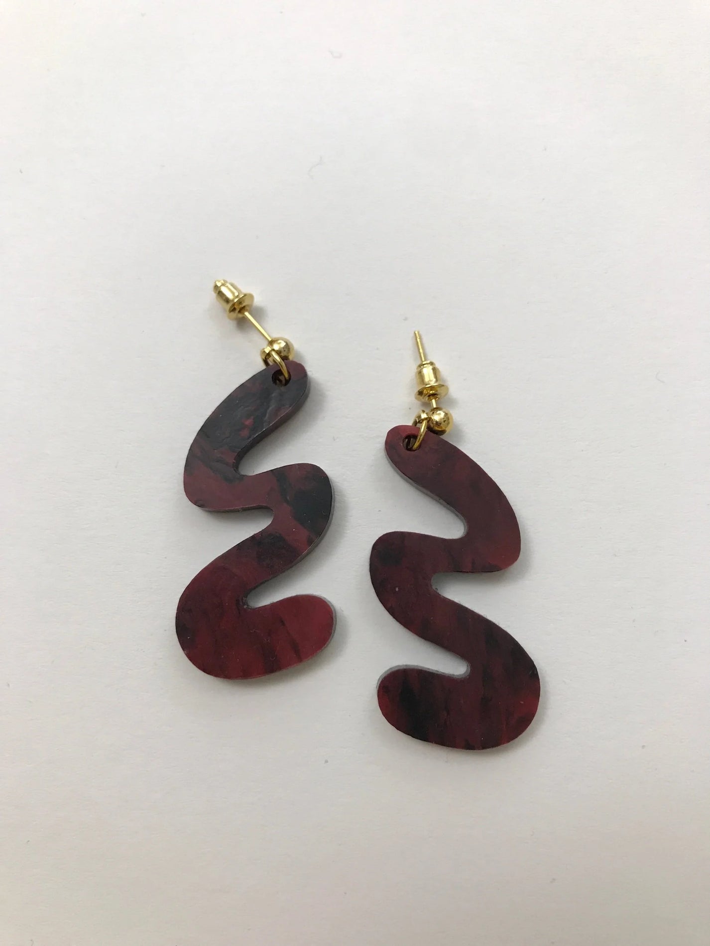 CURA Jewellery / Large squiggle earrings, Red Tiger Eye