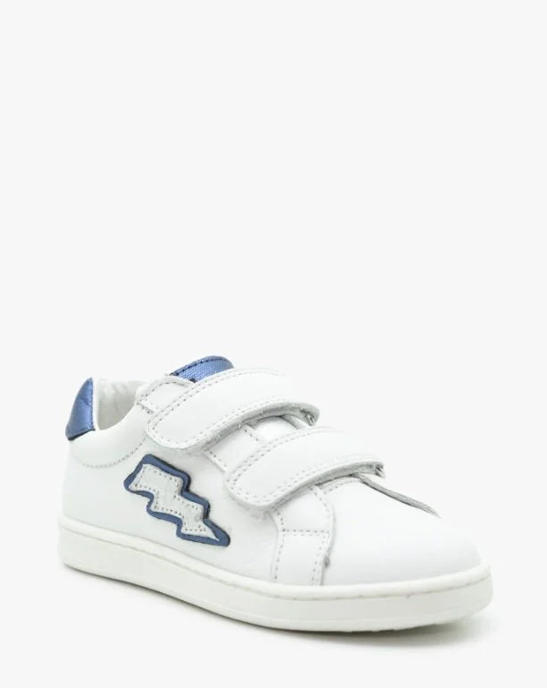 BENJIE / "BLUCHE FLASH" VELCRO blanc-bleu métal