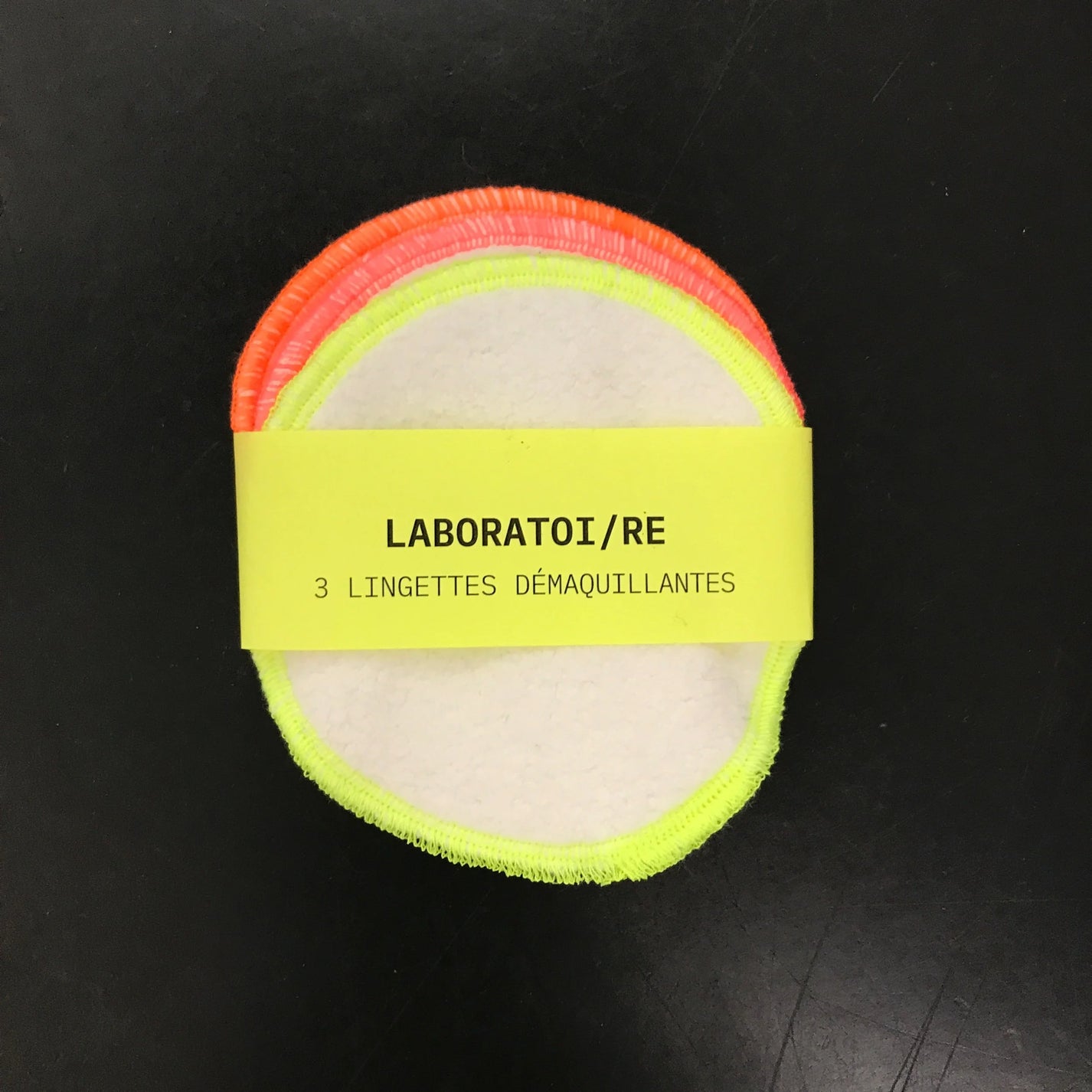 LABO / 3 lingettes démaquillantes, blanc+ bords fluos