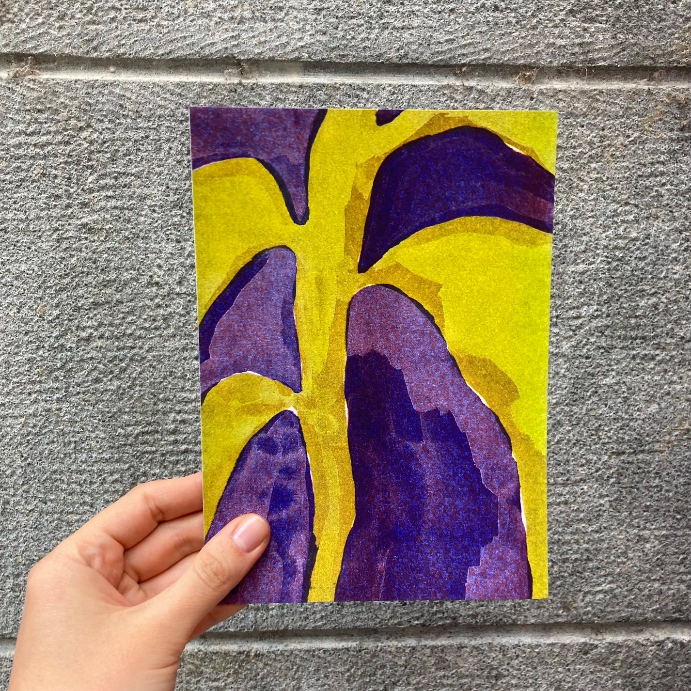Joe Dessin / Illustration Riso - Plante verte sur fond violet