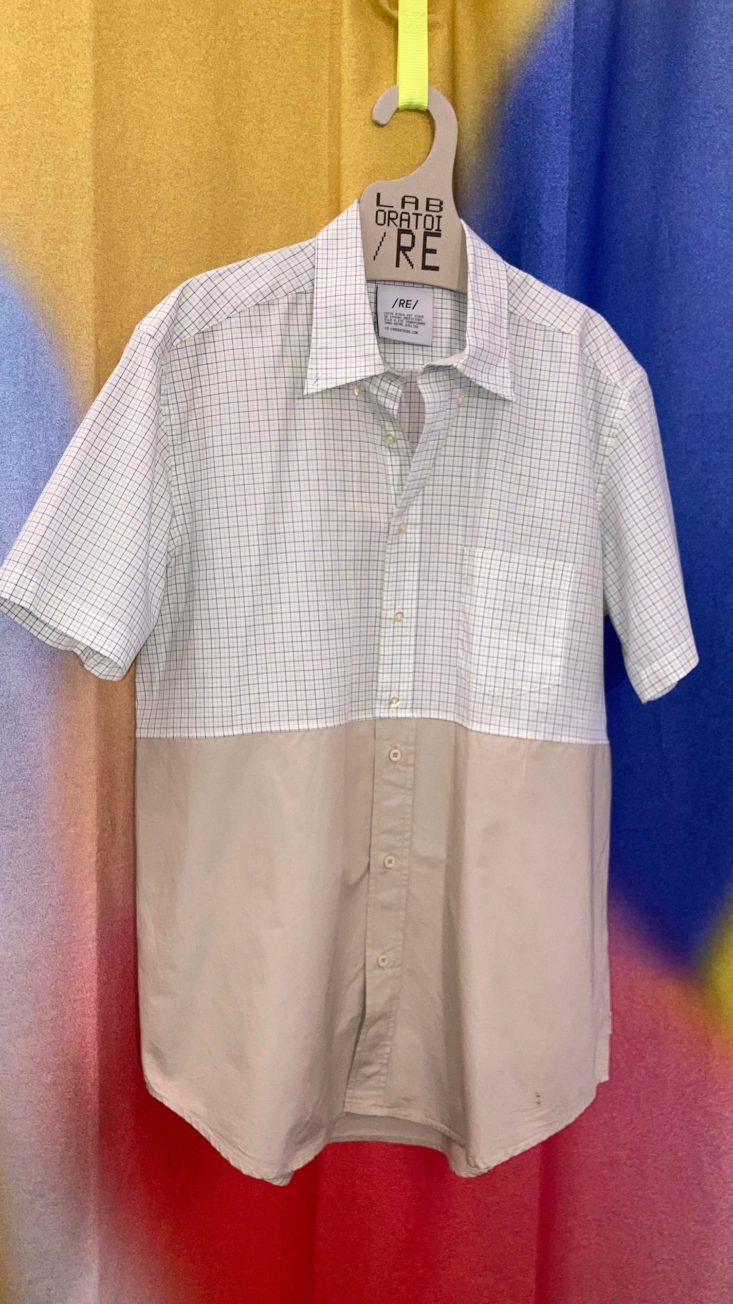 RE/Papa's shirt / Chemise manches courtes, n°1 blanc carreaux-beige