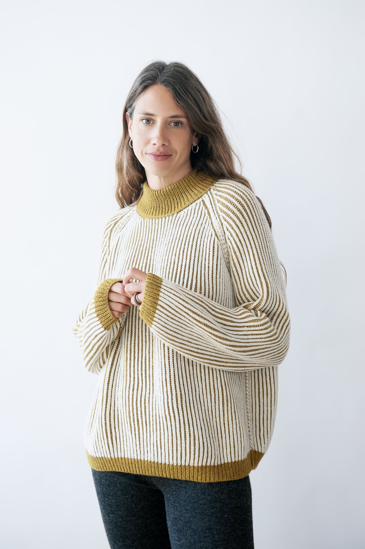 Jungle Folk / Pull Brooke réversible - beige et moutarde