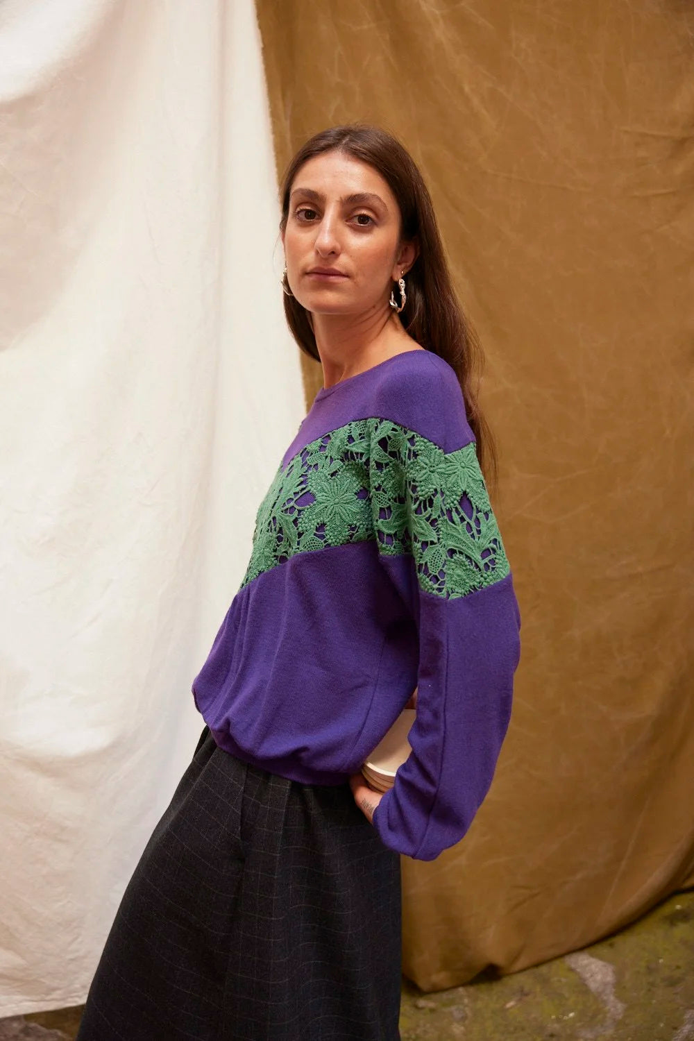 RE/LABO / Pull RE/Aztèque, violet-vert