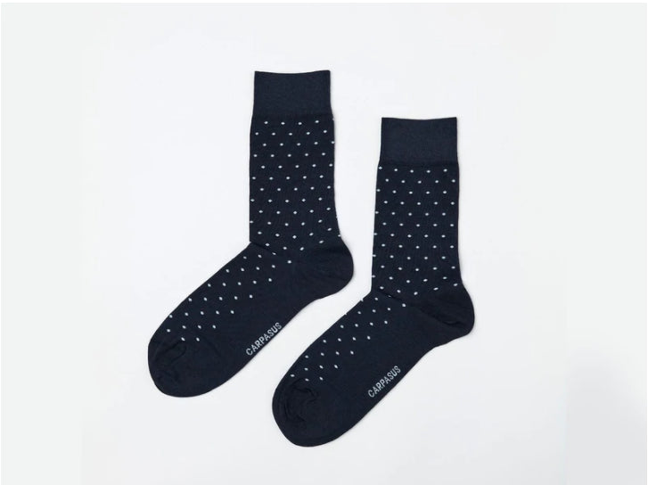Carpasus / Chaussettes marine à pois blanc