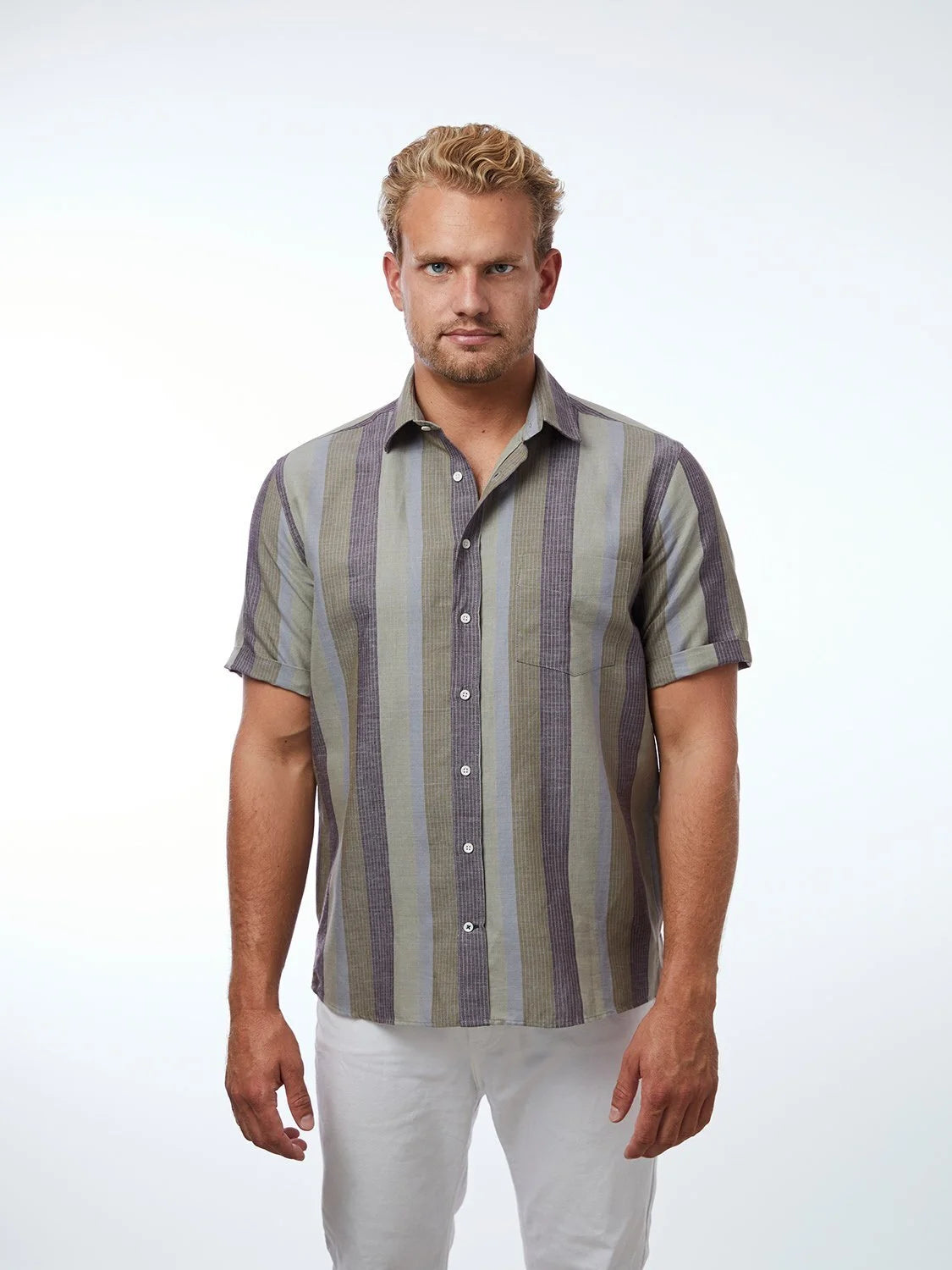 CARPASUS / Chemise Letten manches courtes, rayé olive