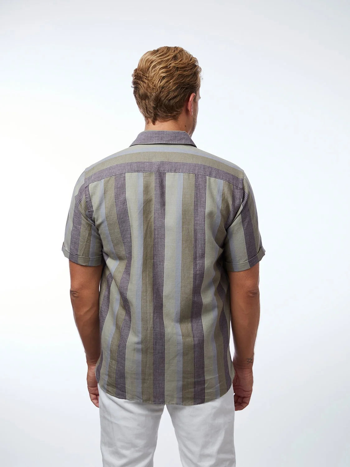 CARPASUS / Chemise Letten manches courtes, rayé olive