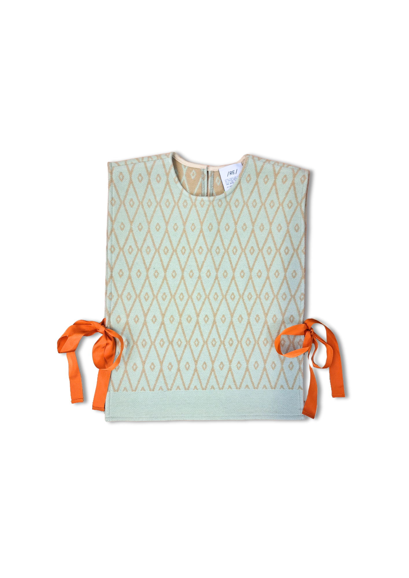 RE/Cover / Gilet à nœuds n°10 -vert menthe et motifs losanges camel