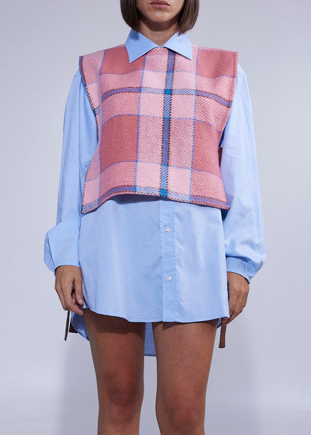 RE/Cover / Gilet à nœuds n°2 - rose et bleu à carreaux