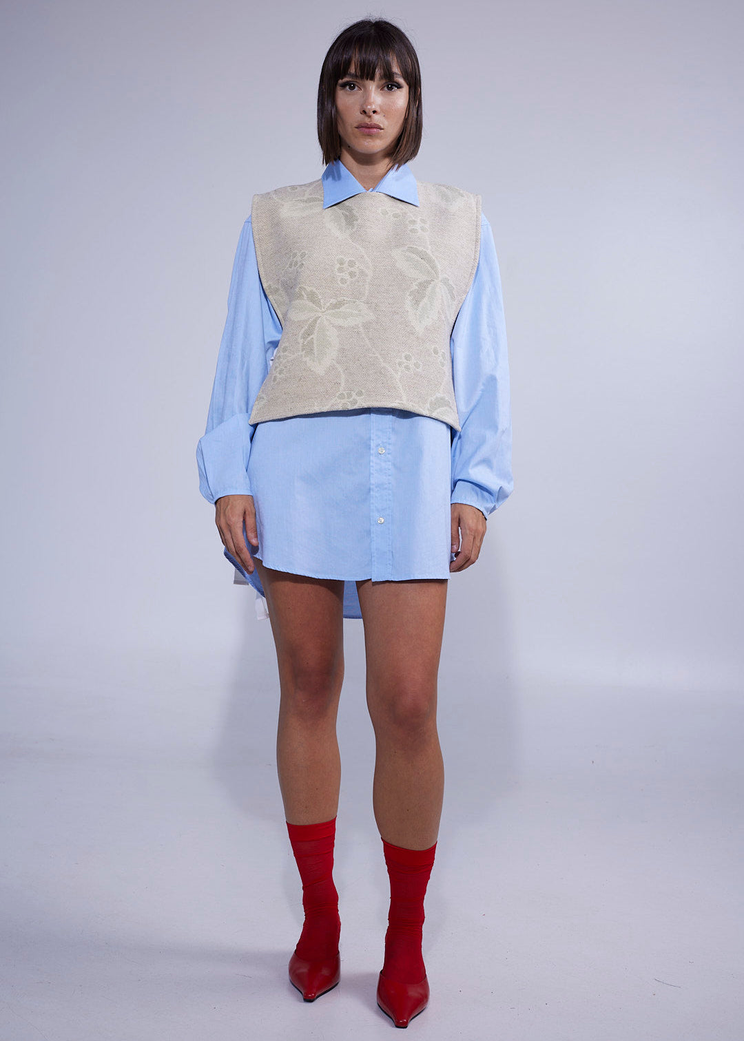 RE/Cover / Gilet à nœuds n°1 - beige fleuris