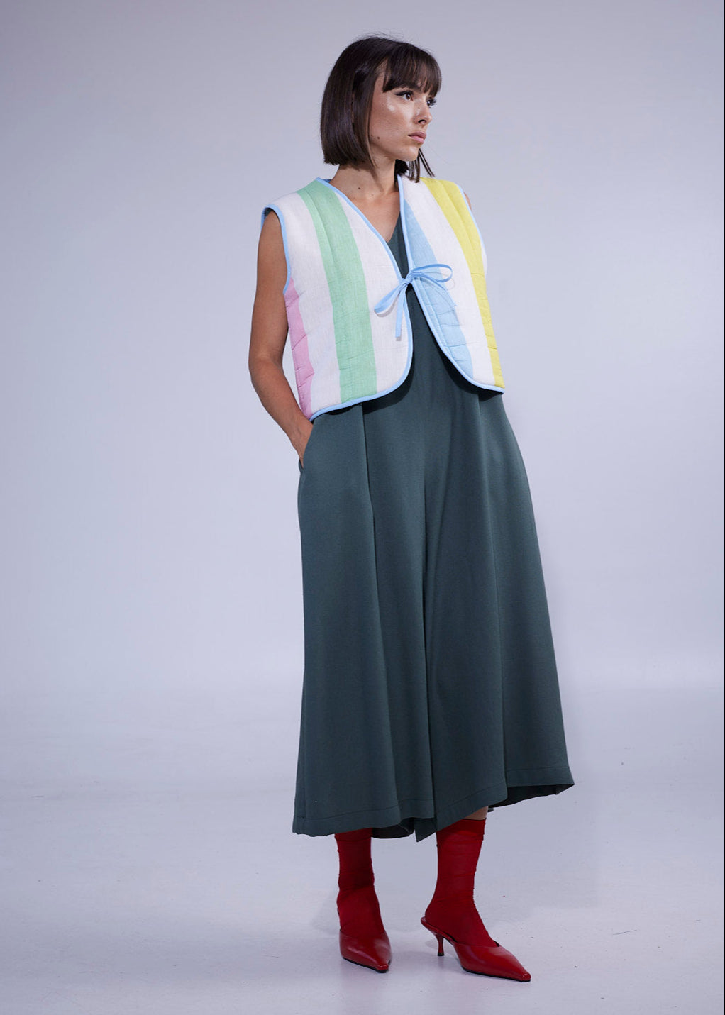 RE/Cover / Gilet "mouton" court - rayé coloré