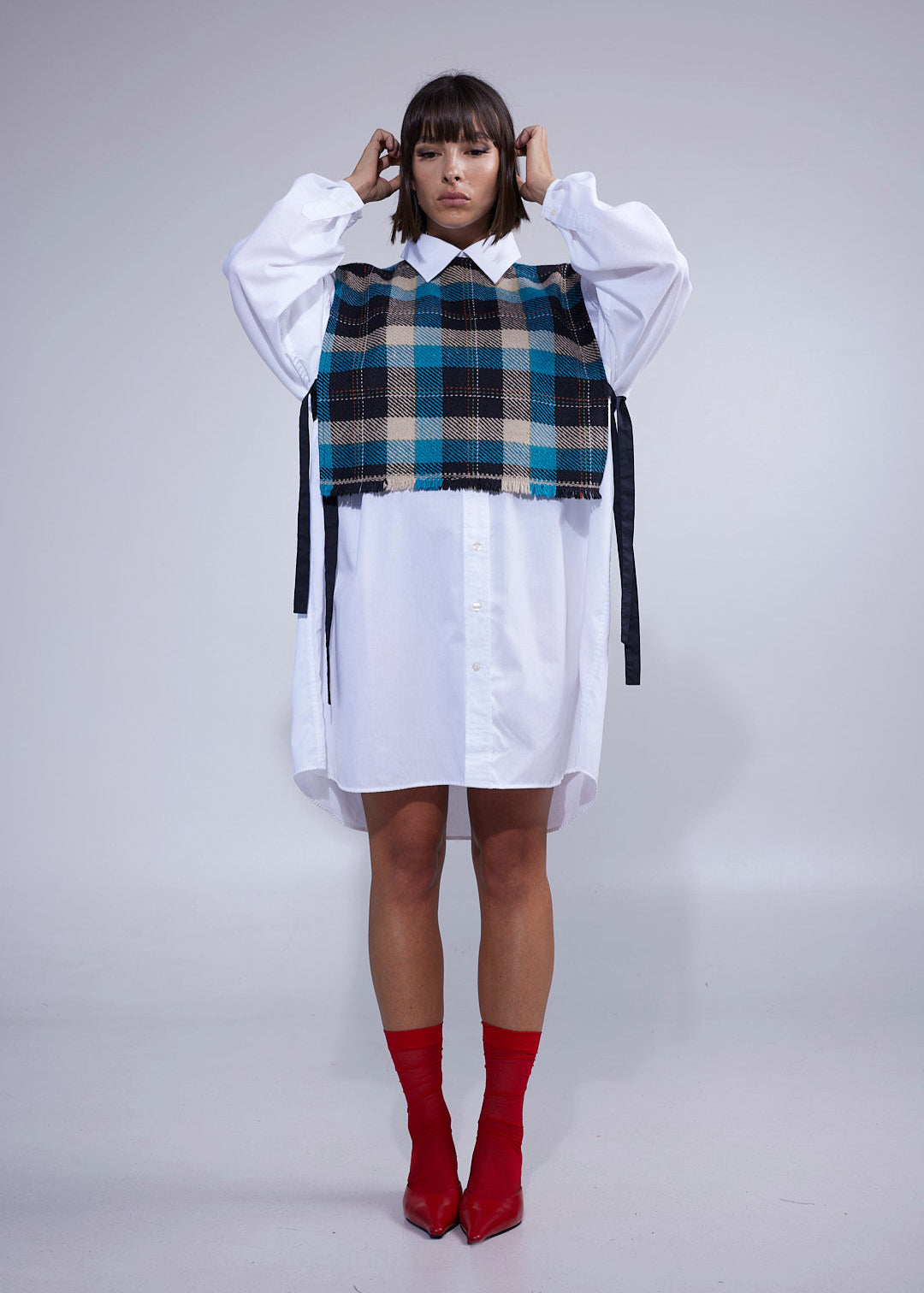 RE/Cover / Gilet à nœuds n°4 - bleu à carreaux
