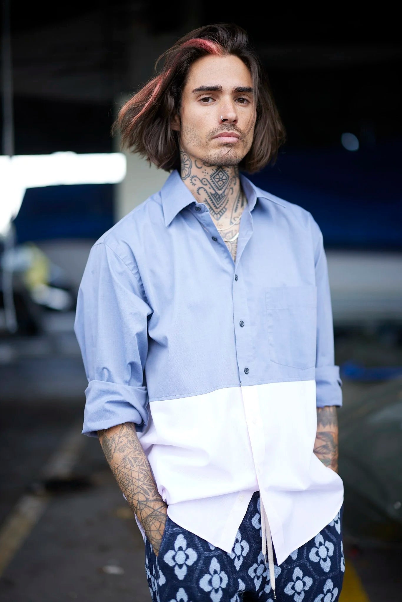 RE/Papa's shirt / Chemise manches longues, n°4 bleu-gris/rose