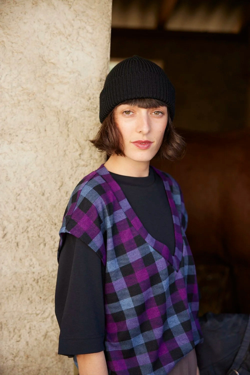 RE/LABO / Gilet RE/Criminel, violet à carreaux
