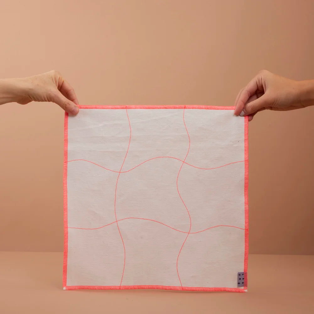 LABO / 2 Serviettes de Table, Blanc-rose ou jaune fluo