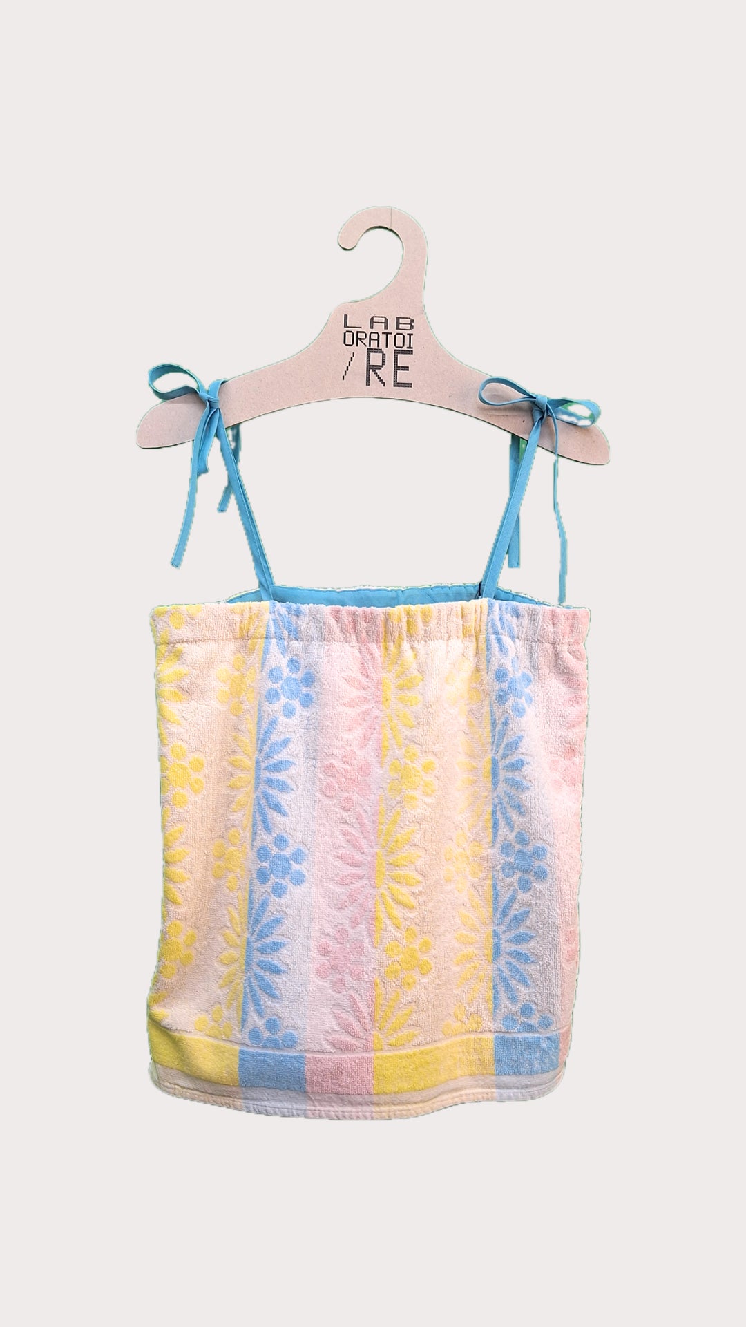 RE/Terry / Top tissu éponge à bretelles - blanc/ jaune/ rose avec motifs fleurs