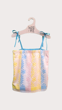 RE/Terry / Top tissu éponge à bretelles - blanc/ jaune/ rose avec motifs fleurs