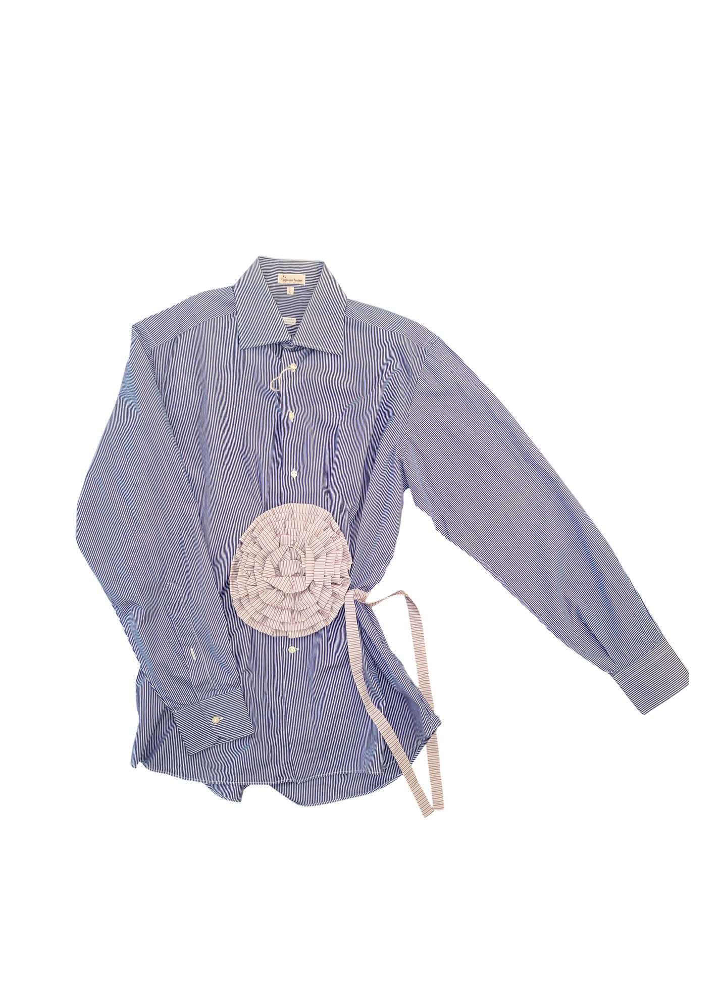 Stephanie Bircher / short flower shirt, white with red stripe