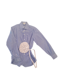 Stephanie Bircher / short flower shirt, white with red stripe
