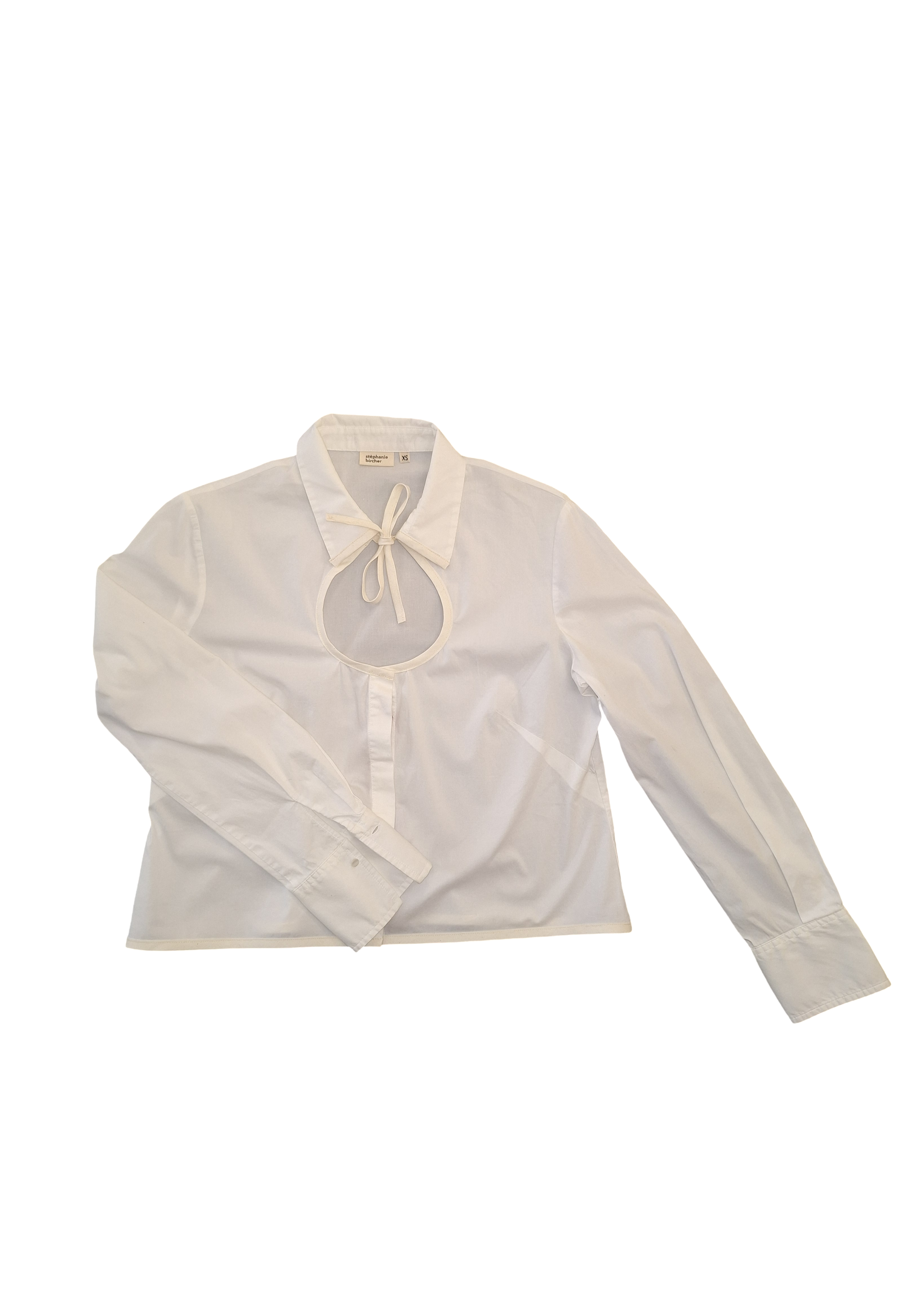 Stephanie Bircher / short flower shirt, white with red stripe