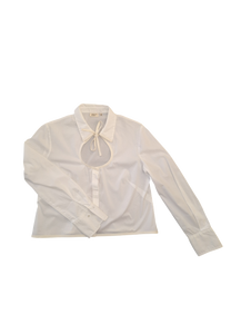 Stephanie Bircher / short flower shirt, white with red stripe