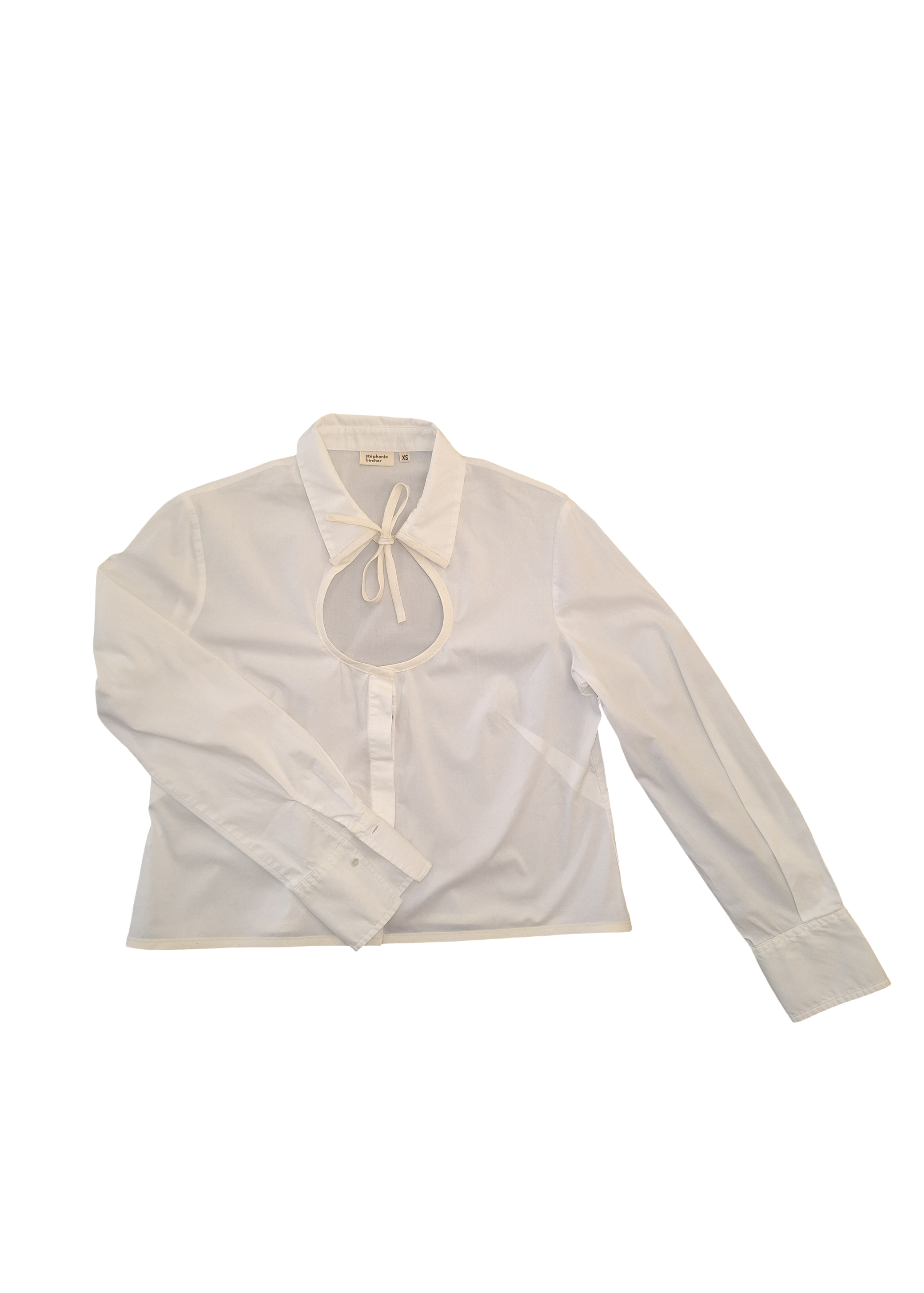 Stephanie Bircher / short flower shirt, white with red stripe