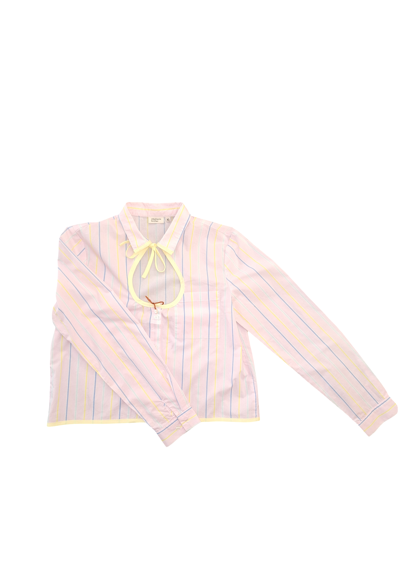 Stephanie Bircher / short flower shirt, white with red stripe