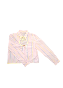 Stephanie Bircher / short flower shirt, white with red stripe