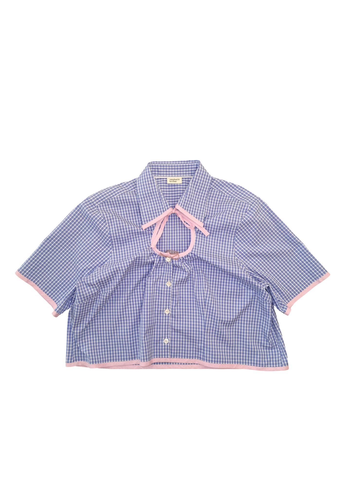 Stephanie Bircher / short flower shirt, white with red stripe