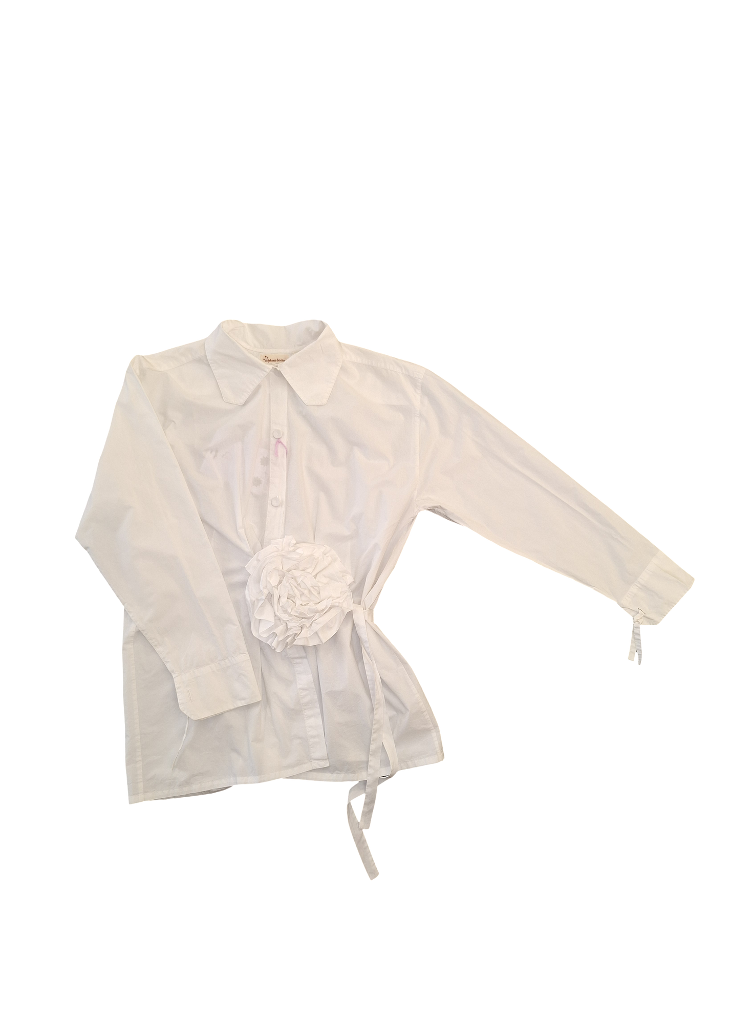 Stephanie Bircher / short flower shirt, white with red stripe