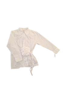 Stephanie Bircher / short flower shirt, white with red stripe
