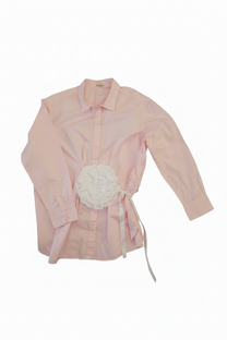 Stephanie Bircher / short flower shirt, white with red stripe