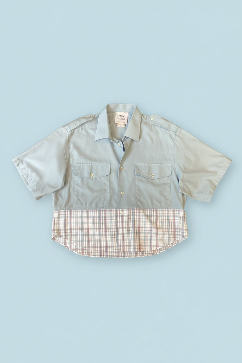 RE/Papa's shirt / Chemise manches courtes - n°6 bleu-gris/ blanc carreaux