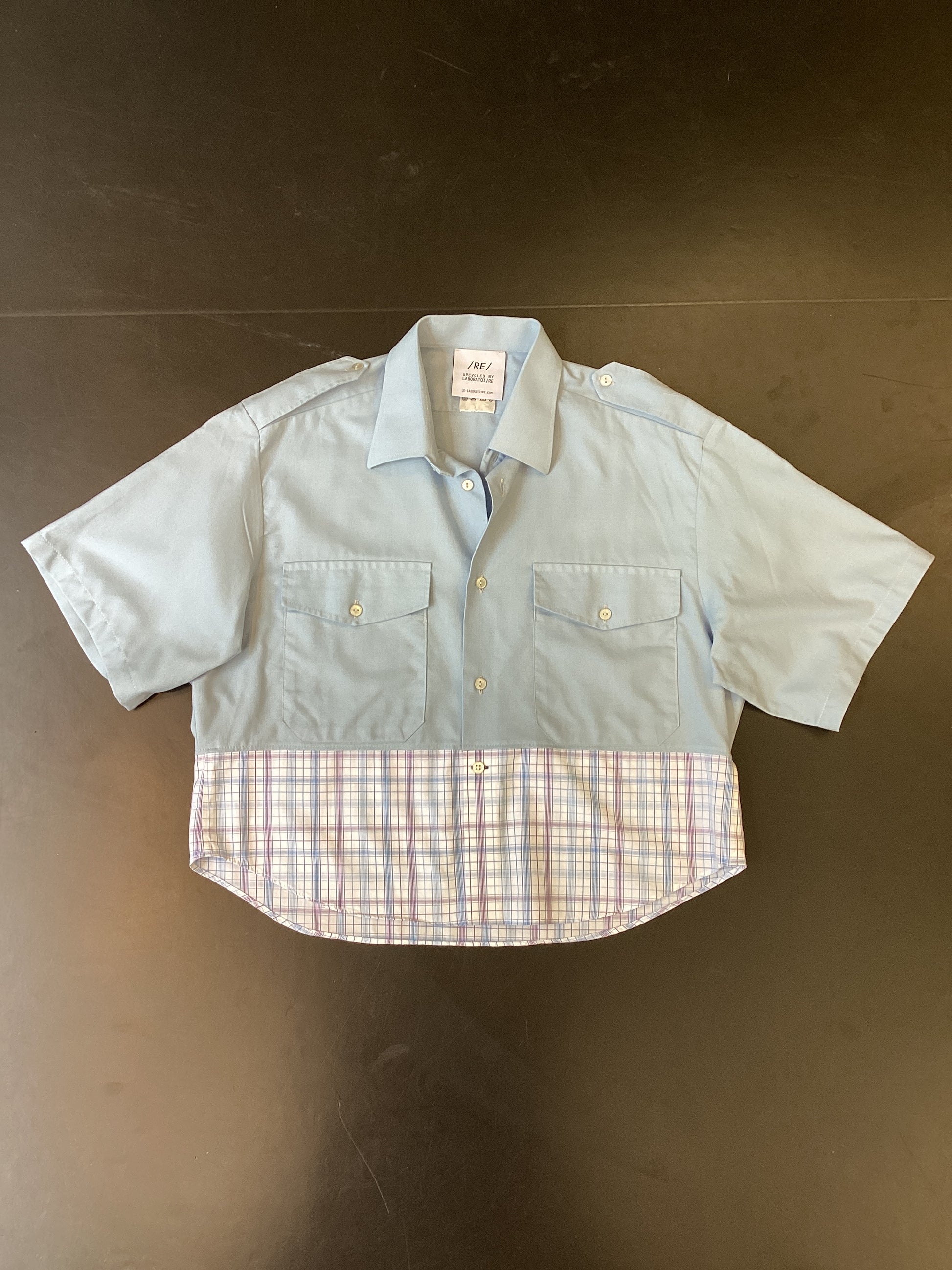 RE/Papa's shirt / Chemise manches courtes - n°6 bleu-gris/ blanc carreaux