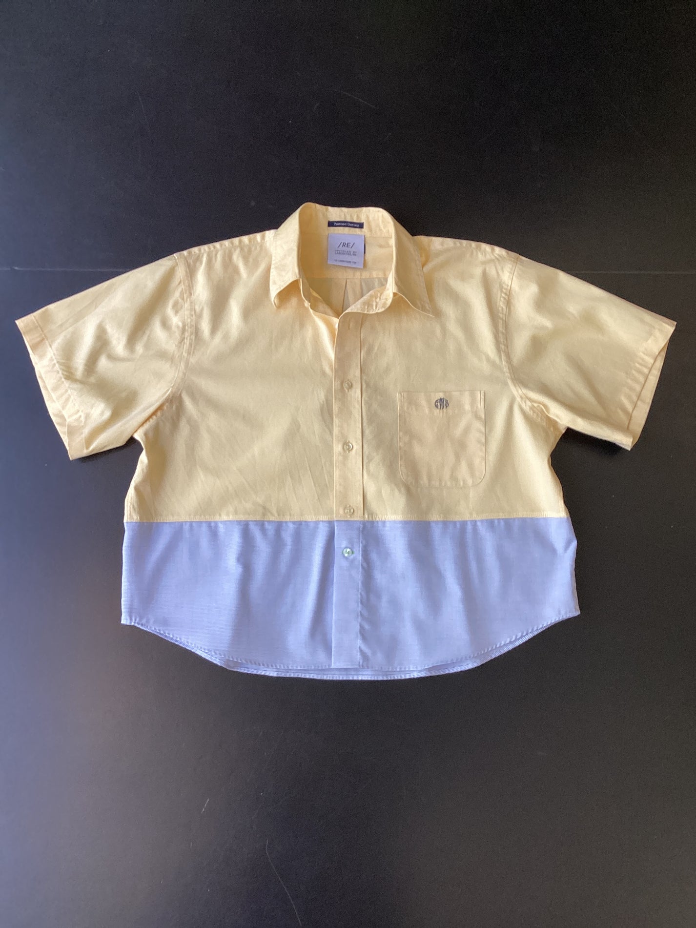 RE/Papa's shirt / Chemise manches courtes, n°53 vanille/mini carreaux ciel
