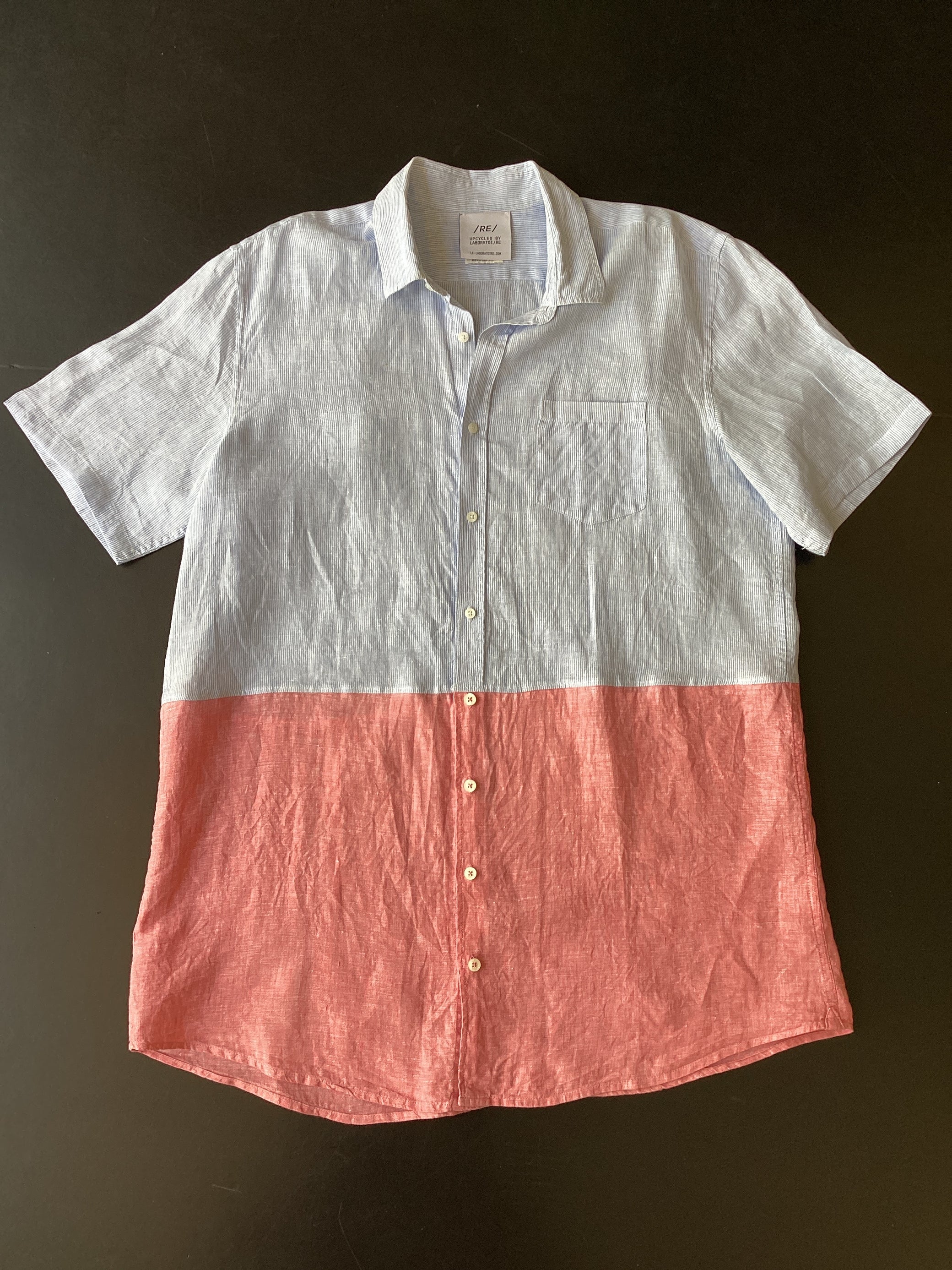 RE/Papa's shirt / Robe N°56, rayé ciel/rose