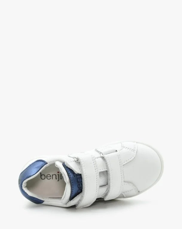 BENJIE / &quot;BLUCHE FLASH&quot; VELCRO blanc-bleu métal