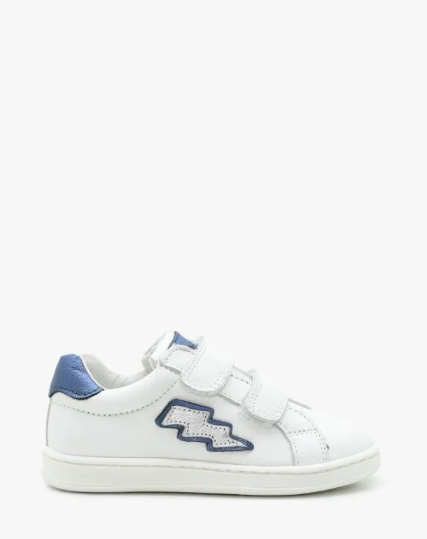 BENJIE / &quot;BLUCHE FLASH&quot; VELCRO blanc-bleu métal