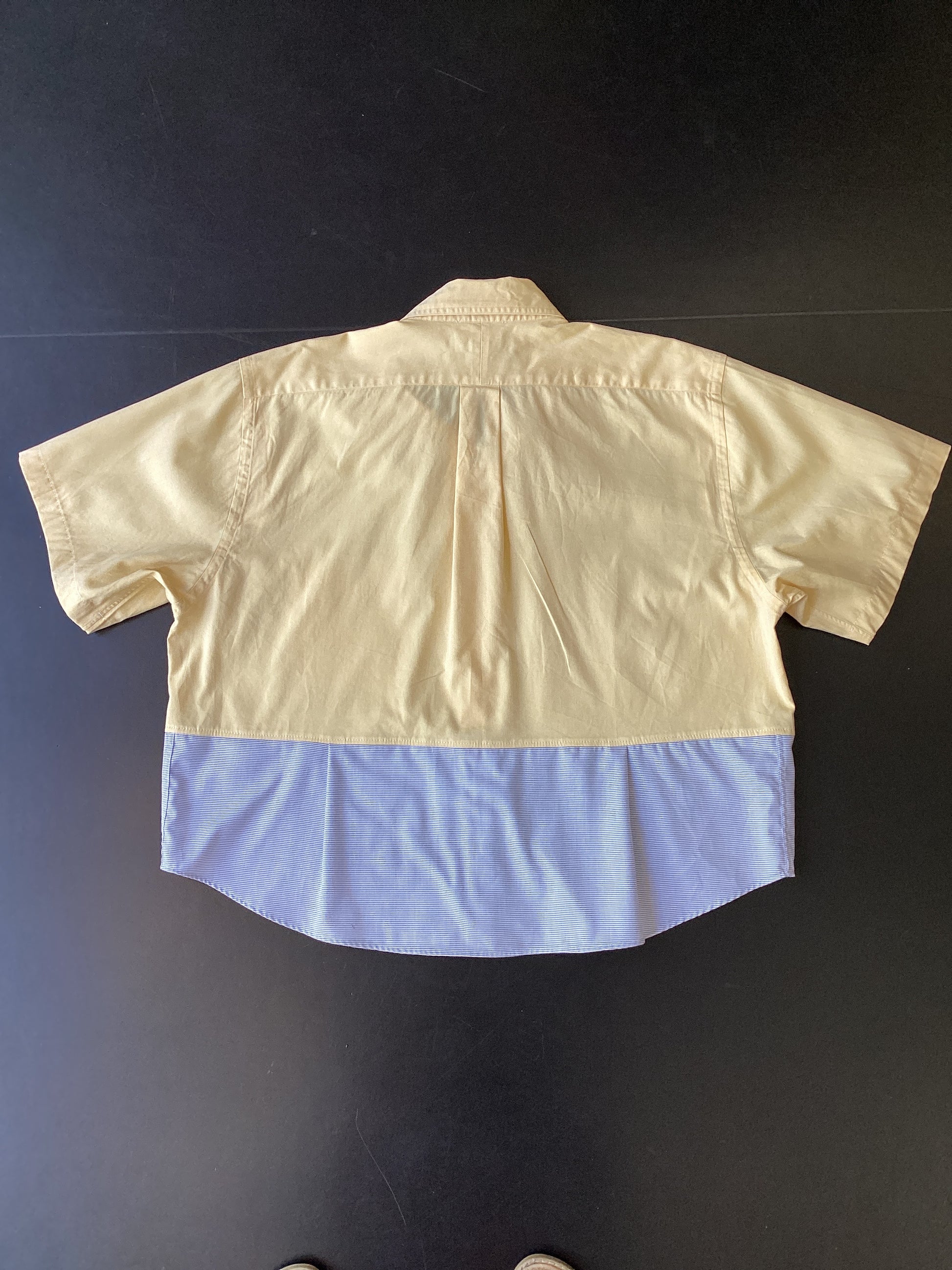 RE/Papa's shirt / Chemise manches courtes, n°53 vanille/mini carreaux ciel
