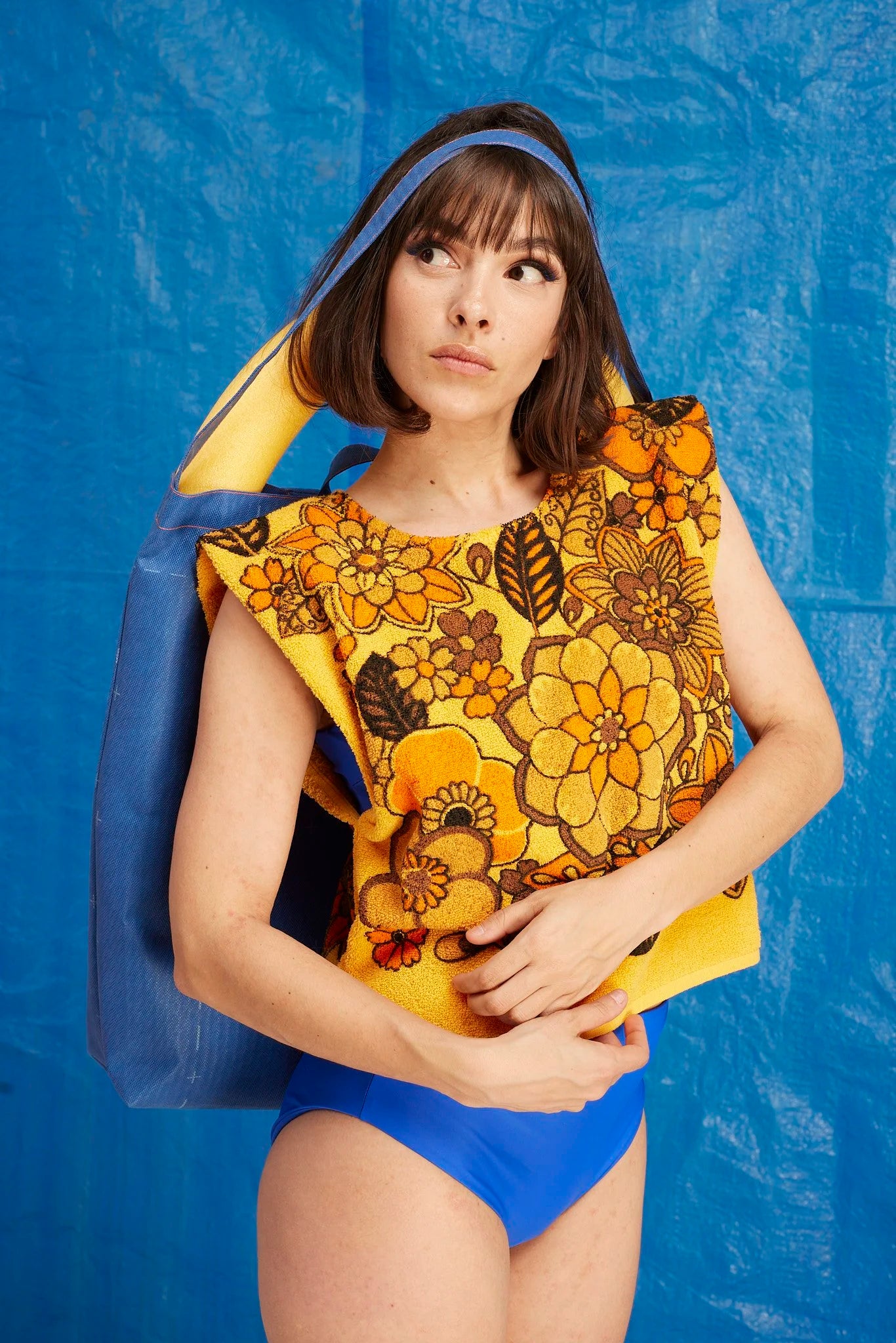 RE/Terry / Terry cloth top - Yellow with retro floral pattern