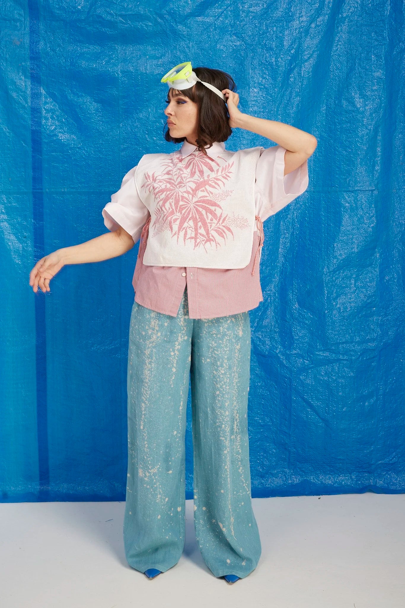 RE/Terry / Top tissu éponge à nœuds - Blanc à motifs rose