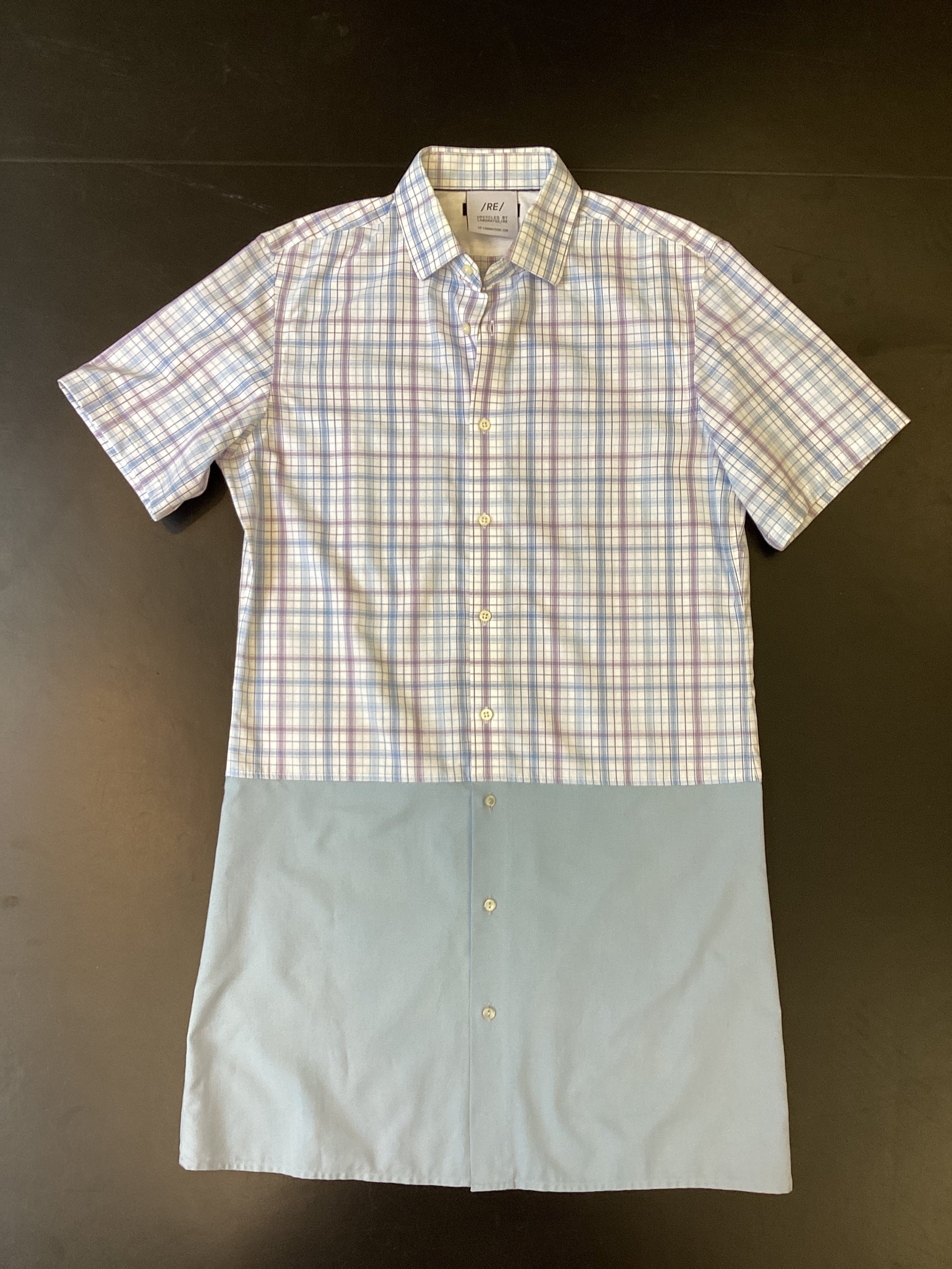 RE/Papa's shirt / Robe n°14, blanc carreaux / bleu-gris