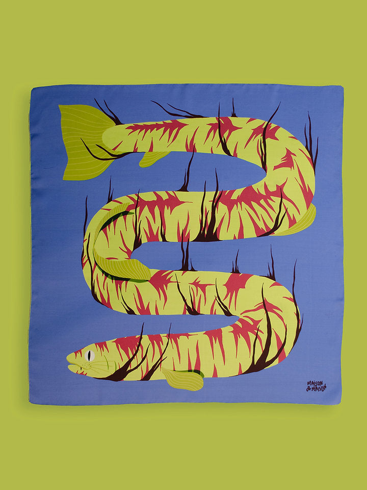 Carré de soie - Poisson vert-bleu
