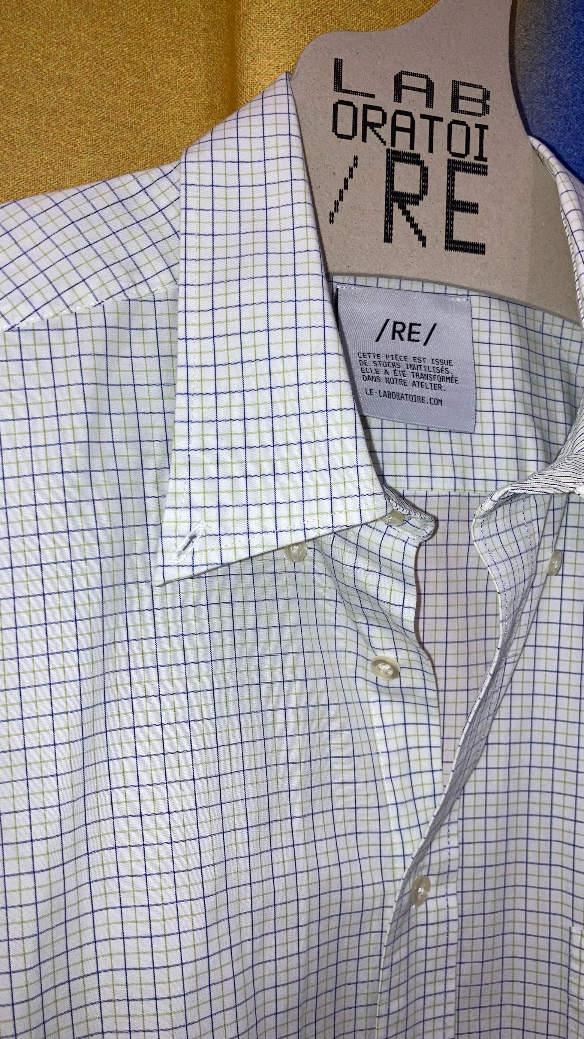 RE/Papa&#39;s shirt / Chemise manches courtes, n°1 blanc carreaux-beige