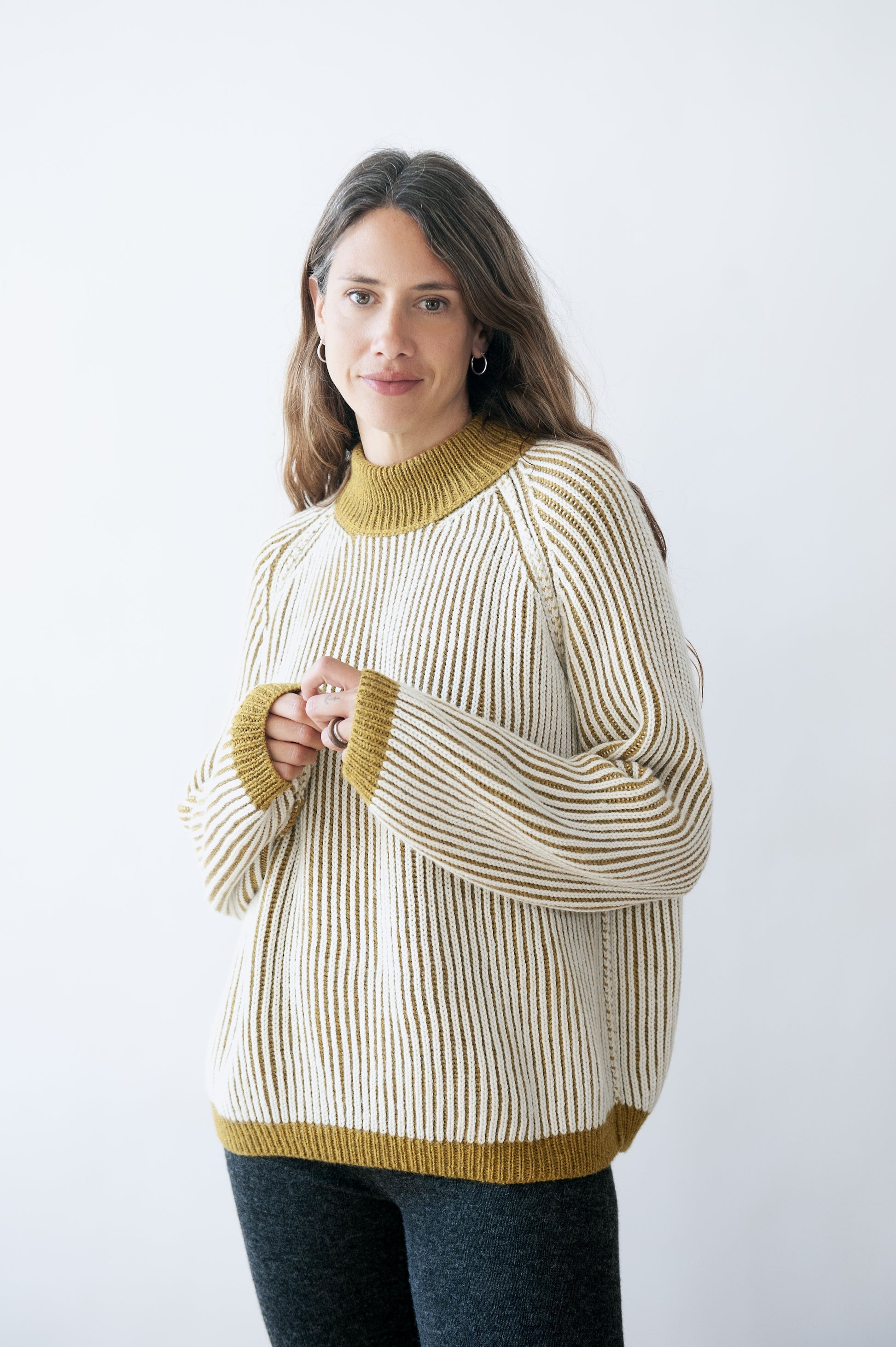 Jungle Folk /  Pull Brooke réversible - beige et moutarde
