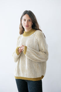 Jungle Folk /  Pull Brooke réversible - beige et moutarde