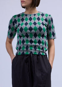 LABORATOIRE / Top sockette 1/2- Losange vert et marine n°3