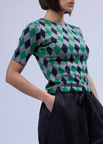 LABORATOIRE / Top sockette 1/2- Losange vert et marine n°3