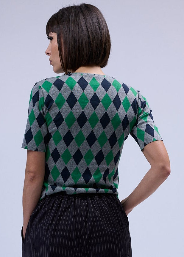 LABORATOIRE / Top sockette 1/2- Losange vert et marine n°3