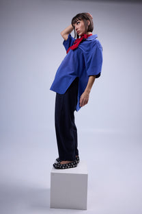 RE/LABO / B Trousers N° 2 and N° 3 in navy with thin stripes